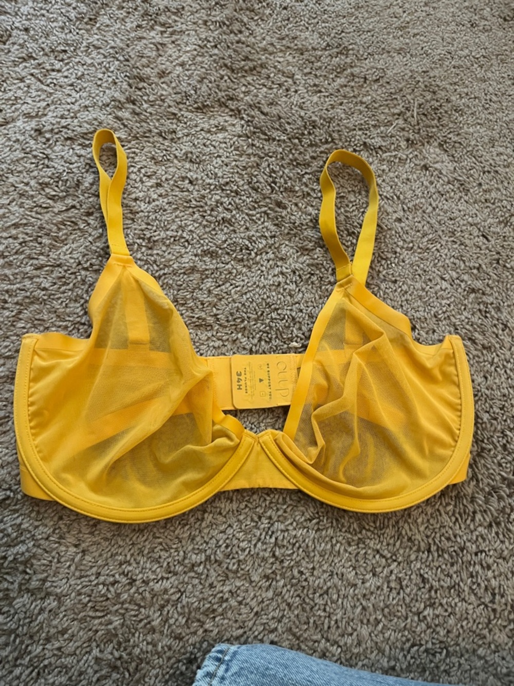 Yellow Sheer Underwire mesh plunge Bra cuup